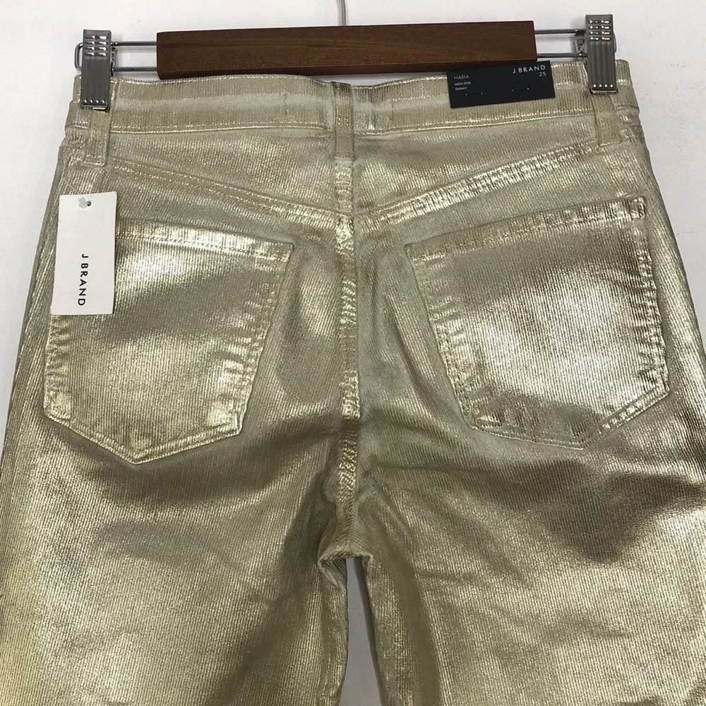 J Brand Maria High Rise Skinny Ribbed Gold Messaline Corduroy Pants Size 25 NWT - Picture 11 of 14